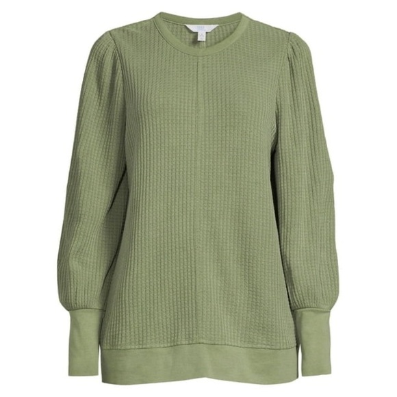 Time and Tru Waffle Knit long sleeve top XXL 2XL plus size balloon green boho - Picture 4 of 12